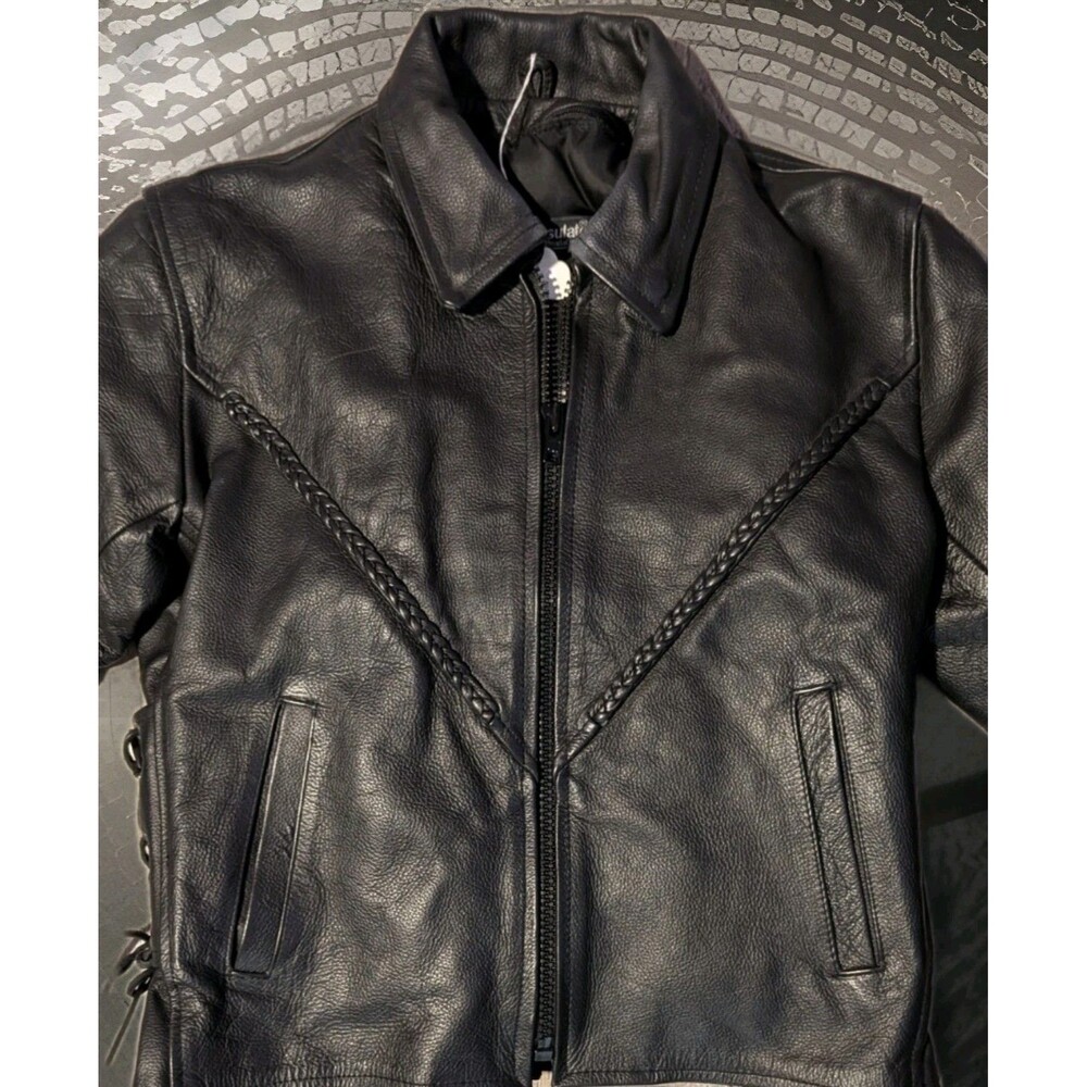 Bikers Leather Stuff Jacket Womens Small Black Thinsulate Motorcycle Lace Up Zip